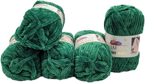 Ilkadim Export 5 x 100 Gramm Himalaya Dolphin Strickwolle, Babywolle einfarbig, 500 Gramm Wolle Strickgarn Super Bulky (dunkelgrün 80331) von Ilkadim Export
