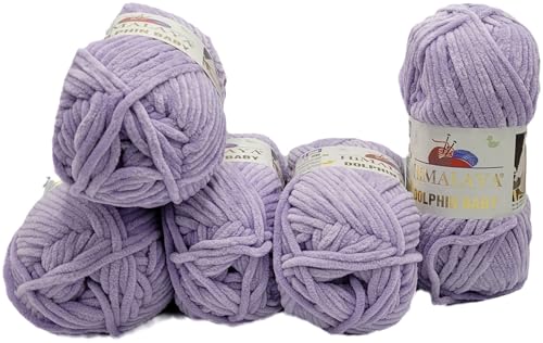 Ilkadim Export 5 x 100 Gramm Himalaya Dolphin Strickwolle, Babywolle einfarbig, 500 Gramm Wolle Strickgarn Super Bulky (flieder 80305) von Ilkadim Export