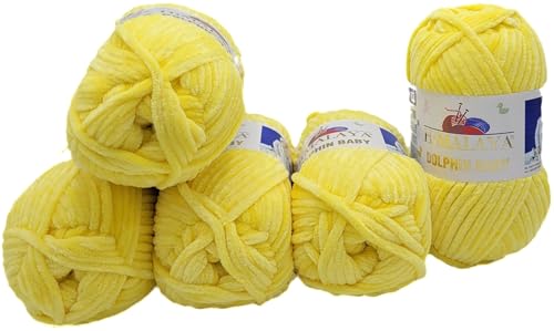 Ilkadim Export 5 x 100 Gramm Himalaya Dolphin Strickwolle, Babywolle einfarbig, 500 Gramm Wolle Strickgarn Super Bulky (gelb 80313) von Ilkadim Export
