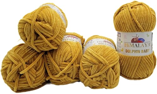 Ilkadim Export 5 x 100 Gramm Himalaya Dolphin Strickwolle, Babywolle einfarbig, 500 Gramm Wolle Strickgarn Super Bulky (goldgelb 80330) von Ilkadim Export
