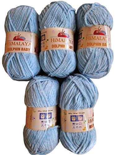 Ilkadim Export 5 x 100 Gramm Himalaya Dolphin Strickwolle, Babywolle einfarbig, 500 Gramm Wolle Strickgarn Super Bulky (hell blau 80306) von Ilkadim Export