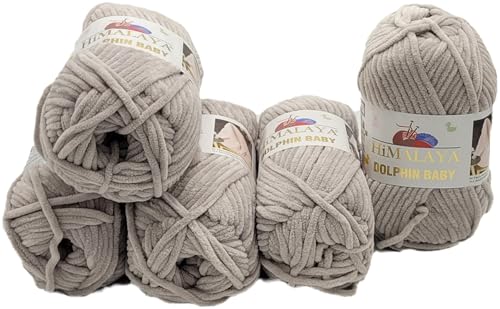 Ilkadim Export 5 x 100 Gramm Himalaya Dolphin Strickwolle, Babywolle einfarbig, 500 Gramm Wolle Strickgarn Super Bulky (mausgrau 80357) von Ilkadim Export