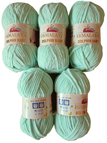Ilkadim Export 5 x 100 Gramm Himalaya Dolphin Strickwolle, Babywolle einfarbig, 500 Gramm Wolle Strickgarn Super Bulky (mint 80307) von Ilkadim Export