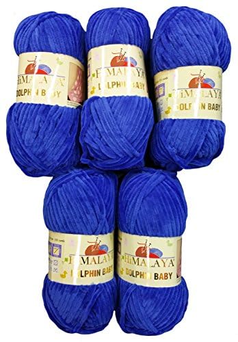 Ilkadim Export 5 x 100 Gramm Himalaya Dolphin Strickwolle, Babywolle einfarbig, 500 Gramm Wolle Strickgarn Super Bulky (royal blau 80329) von Ilkadim Export