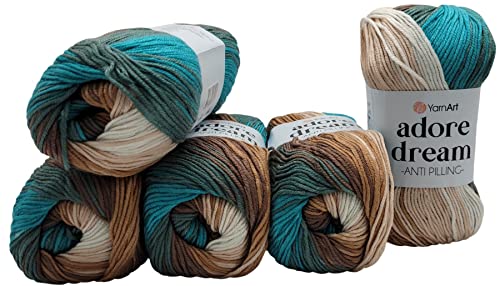 5 x 100 Gramm Ilkadim Export Adore dream antipilling Strickgarn, Wolle mehrfarbig, 500 Gramm Farbverlauf Strickwolle (braun beige creme ua 1055) von Ilkadim Export