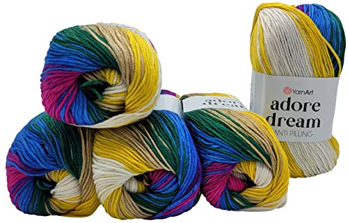 5 x 100 Gramm Ilkadim Export Adore dream antipilling Strickgarn, Wolle mehrfarbig, 500 Gramm Farbverlauf Strickwolle (pink blau gelb ua 1057) von Ilkadim Export