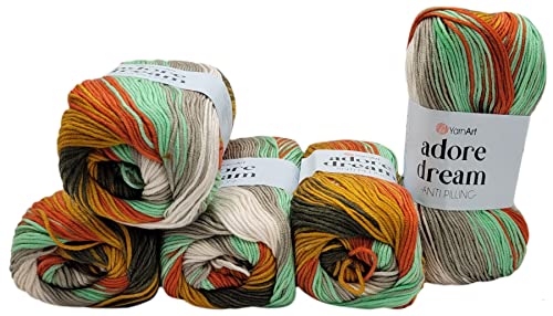 5 x 100 Gramm Ilkadim Export Adore dream antipilling Strickgarn, Wolle mehrfarbig, 500 Gramm Farbverlauf Strickwolle (schwarz terrakotta ocker ua 1069) von Ilkadim Export
