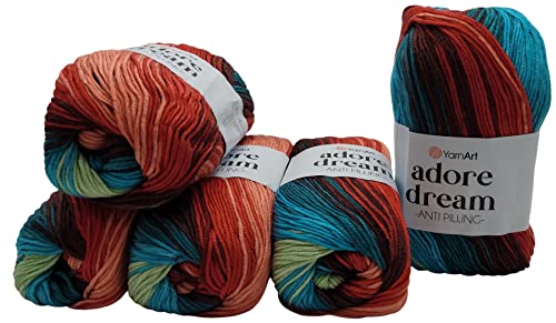 5 x 100 Gramm Ilkadim Export Adore dream antipilling Strickgarn, Wolle mehrfarbig, 500 Gramm Farbverlauf Strickwolle (türkis mint terrakotta ua 1061) von Ilkadim Export