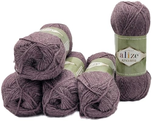 5 x 100 Gramm Ilkadim Export Alpaka Royal Strickwolle, 500 Gramm Strickgarn einfarbig mit 15% Alpakawolle (flieder 618) von Ilkadim Export