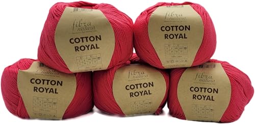 5 x 100 Gramm Ilkadim Export Cotton Royal Baumwollgarn, 500g Strickwolle, Strickgarn 100% Baumwolle einfarbig (rot 18-714) von Ilkadim Export