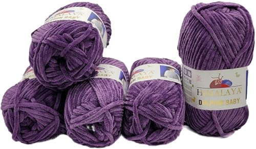 Ilkadim Export 5 x 100 Gramm Himalaya Dolphin Strickwolle, Babywolle einfarbig, 500 Gramm Wolle Strickgarn Super Bulky (lila 80340) von Ilkadim Export