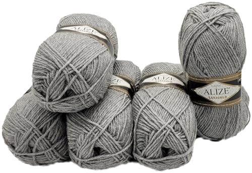 5 x 100 Gramm Ilkadim Export Lanagold Wolle mit 49% Wollanteil, 500 Gramm Paket für Stricken und Häkeln (grau 21) von Ilkadim Export