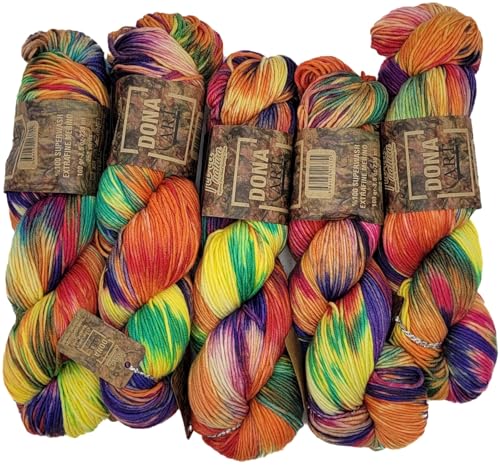 5 x 100 Gramm Ilkadim Export Merino Wolle Dona Art mit Farbverlauf 100% Merino, 500 Gramm Paket für Stricken und Häkeln (lila blau orange ua 108-17) von Ilkadim Export