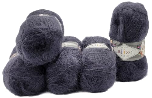 5 x 100 Gramm Ilkadim Export Mohair Classic Strickwolle, 500 Gramm Strickgarn einfarbig mit 25% Mohair Wolle (anthrazit 53) von Ilkadim Export