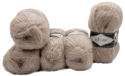 5 x 100 Gramm Ilkadim Export Mohair Classic Strickwolle, 500 Gramm Strickgarn einfarbig mit 25% Mohair Wolle (beige 67) von Ilkadim Export