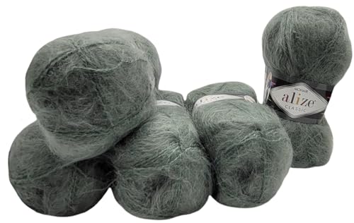 5 x 100 Gramm Ilkadim Export Mohair Classic Strickwolle, 500 Gramm Strickgarn einfarbig mit 25% Mohair Wolle (grau 180) von Ilkadim Export