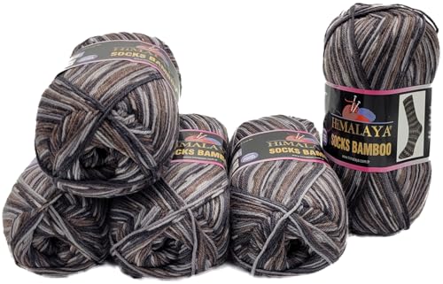 5 x 100 Gramm Ilkadim Export Sockenwolle Himalaya Socks, 75% Wolle, 25% Nylon, 500 Gramm Strickgarn für Stricksocken und Strümpfe (anthrazit braun grau 130-01) von Ilkadim Export