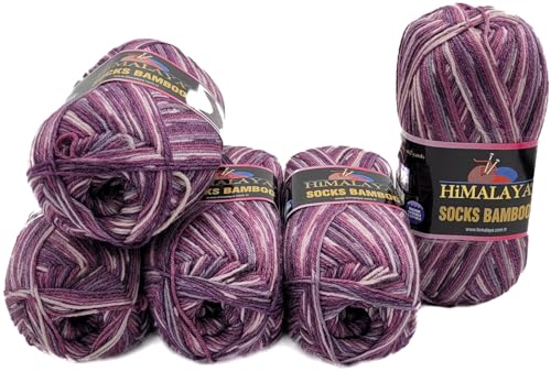 5 x 100 Gramm Ilkadim Export Sockenwolle Himalaya Socks, 75% Wolle, 25% Nylon, 500 Gramm Strickgarn für Stricksocken und Strümpfe (beere flieder rosa weiss 120-02) von Ilkadim Export