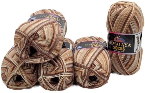5 x 100 Gramm Ilkadim Export Sockenwolle Himalaya Socks, 75% Wolle, 25% Nylon, 500 Gramm Strickgarn für Stricksocken und Strümpfe (braun beige creme 150-02) von Ilkadim Export