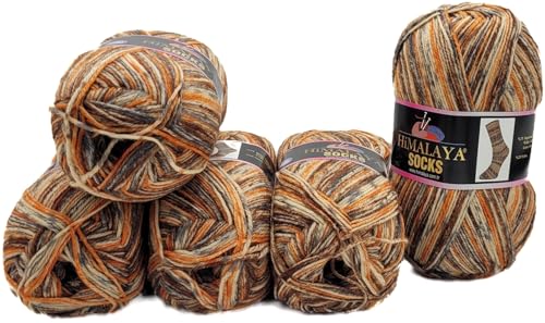 5 x 100 Gramm Ilkadim Export Sockenwolle Himalaya Socks, 75% Wolle, 25% Nylon, 500 Gramm Strickgarn für Stricksocken und Strümpfe (braun terrakotta grau ua 160-03) von Ilkadim Export