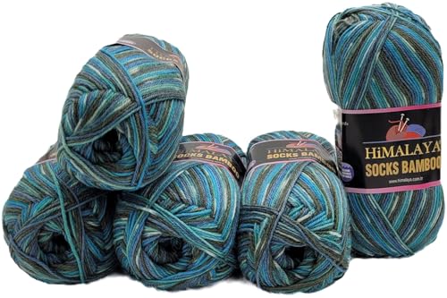 5 x 100 Gramm Ilkadim Export Sockenwolle Himalaya Socks, 75% Wolle, 25% Nylon, 500 Gramm Strickgarn für Stricksocken und Strümpfe (grau blau türkis ua 120-04) von Ilkadim Export