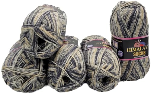 5 x 100 Gramm Ilkadim Export Sockenwolle Himalaya Socks, 75% Wolle, 25% Nylon, 500 Gramm Strickgarn für Stricksocken und Strümpfe (grau blaugrau creme weiss 170-02) von Ilkadim Export