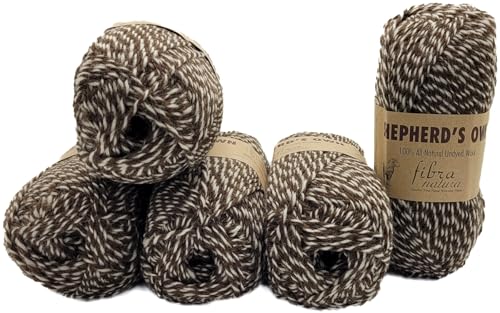5 x 100 Gramm Ilkadim Export Wolle, Shepherds Own Schurwollgarn, 100% Schurwolle einfarbig, natürliche Schafwolle (braun weiss 40010) von Ilkadim Export
