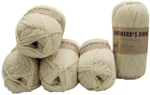5 x 100 Gramm Ilkadim Export Wolle, Shepherds Own Schurwollgarn, 100% Schurwolle einfarbig, natürliche Schafwolle (creme 40001) von Ilkadim Export