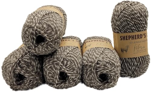 5 x 100 Gramm Ilkadim Export Wolle, Shepherds Own Schurwollgarn, 100% Schurwolle einfarbig, natürliche Schafwolle (taupe weiss 40009) von Ilkadim Export