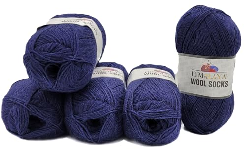 5 x 100 Gramm Sockenwolle Ilkadim Export Wool Socks uni mit 75% Merinowolle, 500 Gramm Paket Wolle zum Stricken und Häkeln (dunkelblau S-838) von Ilkadim Export