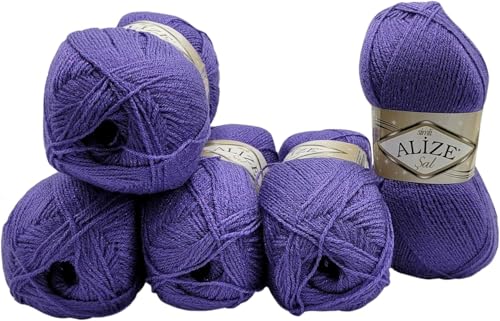 5 x 100 g Ilkadim Export Glitzerwolle SAL zum Stricken und Häkeln, 500 Gramm Metallic – Wolle (lila 851) von Ilkadim Export