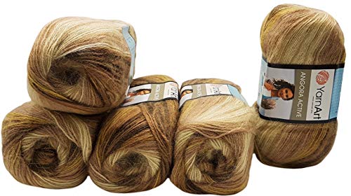5 x 100 g Ilkadim Export Angora Active Strickwolle mehrfarbig mit Farbverlauf, 500 Gramm Strickgarn mit 20% Wolle, Farbverlaufswolle (braun beige ocker 843) von Ilkadim Export