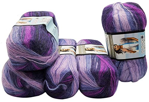 5 x 100 g Ilkadim Export Angora Active Strickwolle mehrfarbig mit Farbverlauf, 500 Gramm Strickgarn mit 20% Wolle, Farbverlaufswolle (lila flieder rosa 847) von Ilkadim Export