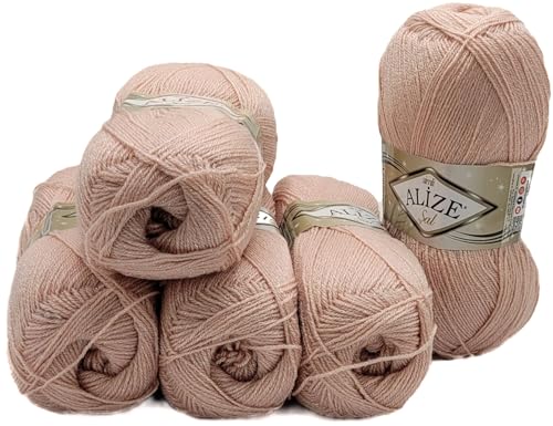 5 x 100 g Ilkadim Export Glitzerwolle SAL zum Stricken und Häkeln, 500 Gramm Metallic – Wolle (altrosa 161) von Ilkadim Export
