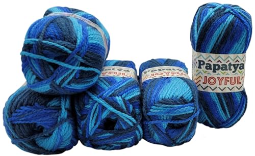 5 x 100 g Strickgarn Papatya Joyful mehrfarbig mit Farbverlauf, 500 Gramm Strickwolle 20% Wolle-Anteil bunt, Farbverlaufsgarn (blau hellblau 03) von Ilkadim Export