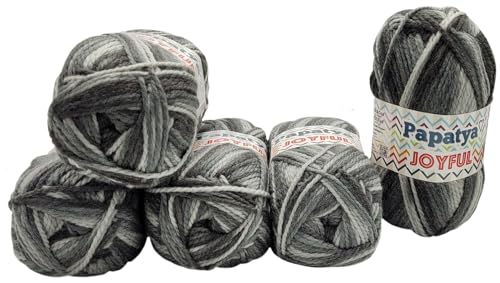 5 x 100 g Strickgarn Papatya Joyful mehrfarbig mit Farbverlauf, 500 Gramm Strickwolle 20% Wolle-Anteil bunt, Farbverlaufsgarn (dunkelgrau grau 06) von Ilkadim Export