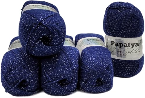 5 x 100 gramm Ilkadim Export Love Glitter Glitzerwolle, Glitzergarn, Effektgarn, Metallic Wolle 500 gramm Paket (Dunkel blau 5280) von Ilkadim Export