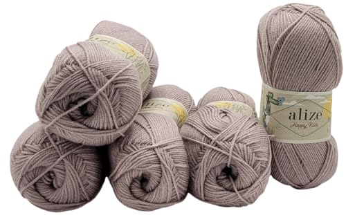 5 x 100g Alize Happy Kids Strickgarn mit Wolle und Bambus, 500 Gramm Strickwolle einfarbig, Bambuswolle uni (fliedergrau 142) von Ilkadim Export