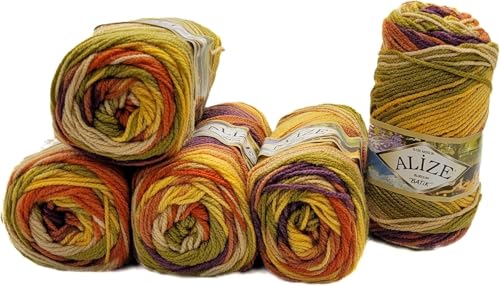 500 Gramm Ilkadim Export Burcum Batik Wolle mehrfarbig mit Farbverlauf, 5 x 100 Gramm Acryl Strickwolle bunt (terrakotta grün gelb ua 8027) von Ilkadim Export