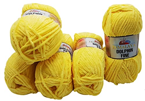 500 Gramm Ilkadim Export Dolphin fine Strickwolle, Babywolle, 5 x 100 Gramm Wolle Super Bulky (gelb 80502) von Ilkadim Export
