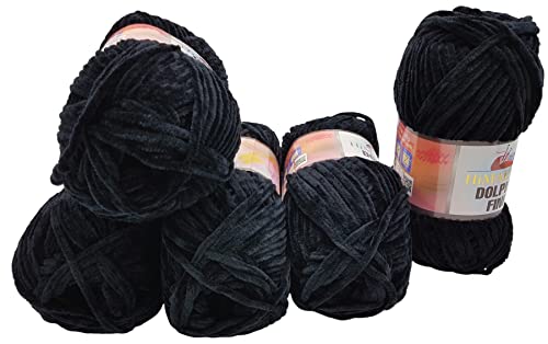 500 Gramm Ilkadim Export Dolphin fine Strickwolle, Babywolle, 5 x 100 Gramm Wolle Super Bulky (schwarz 80508) von Ilkadim Export