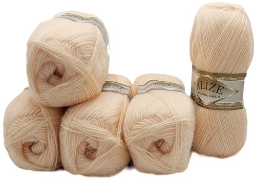 500 Gramm Ilkadim Export Strickwolle Angora gold mit 20% Wolle, 5 x 100 Gramm Strickgarn einfarbig (blush 681) von Ilkadim Export