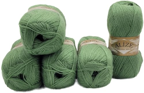 500 Gramm Ilkadim Export Strickwolle Angora gold mit 20% Wolle, 5 x 100 Gramm Strickgarn einfarbig (grün 852) von Ilkadim Export