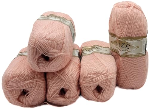 500 Gramm Ilkadim Export Strickwolle Angora gold mit 20% Wolle, 5 x 100 Gramm Strickgarn einfarbig (rosa 363) von Ilkadim Export