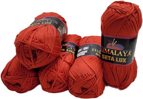 500 Gramm Seta Lux Wolle, 5 x 100 Gramm Silky Touch Strickgarn 100% Exoline seidig super soft (rot 205-24) von Ilkadim Export