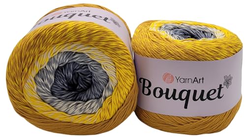 500 Gramm YarnArt Bouquet Bobbel Wolle Farbverlauf, 100% Baumwolle, Bobble Strickwolle Mehrfarbig (ocker senf grau p 710) von Ilkadim Export