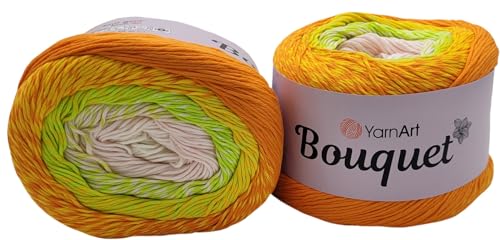 500 Gramm Ilkadim Export Bouquet Bobbel Wolle Farbverlauf, 100% Baumwolle, Bobble Strickwolle Mehrfarbig (orange kiwi weiss p 714) von Ilkadim Export