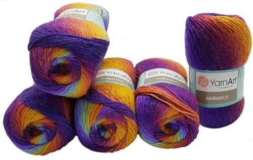 500 g Ilkadim Export Ambiance Strickwolle mehrfarbig mit Farbverlauf 5 x 100 Gramm Strickgarn mit 20% Wolle-Anteil (lila terrakotta türkis kiwi 160) von Ilkadim Export