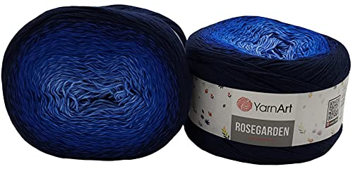500g Ilkadim Export Rosegarden, 500 Gramm Bobbel Wolle Farbverlauf, 100% Baumwolle, Bobble Strickwolle Mehrfarbig (blau dunkelblau 325) von Ilkadim Export