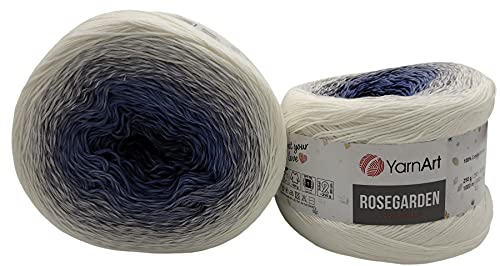 500g Ilkadim Export Rosegarden, 500 Gramm Bobbel Wolle Farbverlauf, 100% Baumwolle, Bobble Strickwolle Mehrfarbig (weiss blau 306) von Ilkadim Export